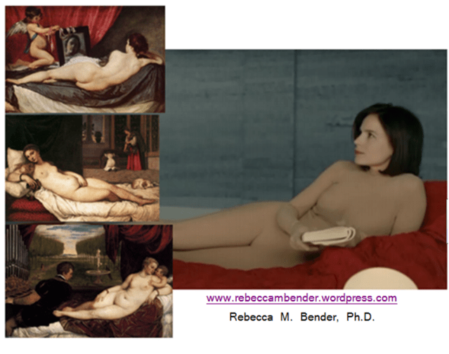 Vera (as Venus) alongside classic paintings of Venus by Titian and Velazquez.